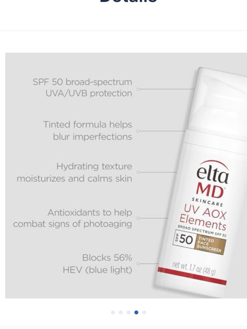 EltaMD UV AOX Elements Broad Spectrum SPF 50 Tinted Face Sunscreen 1.7 oz - Picture 2 of 4